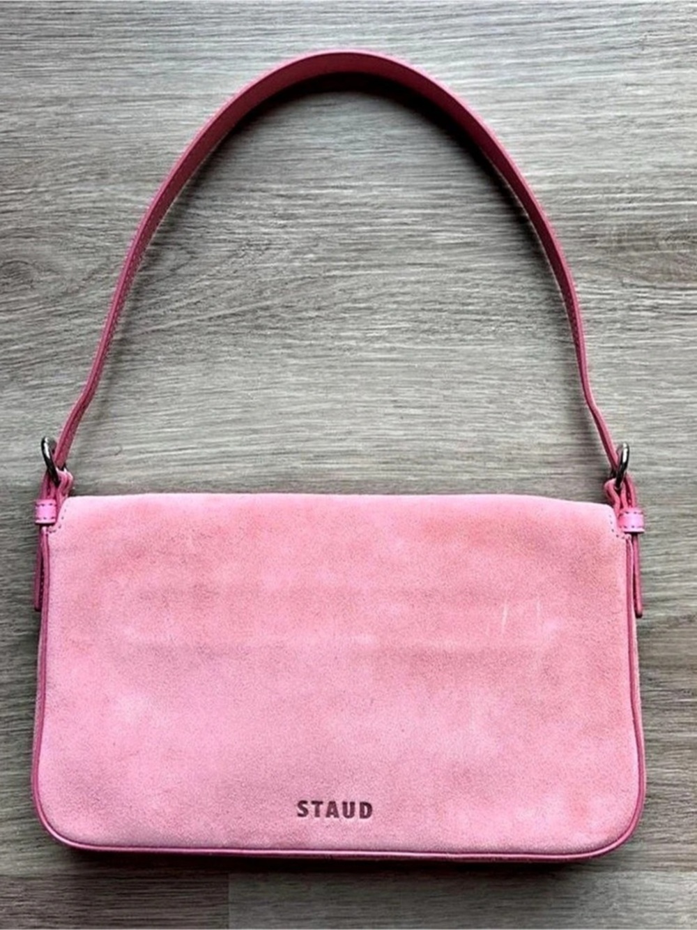 STAUD Harlow Suede Shoulder Bag Pink - Picture 2 of 5